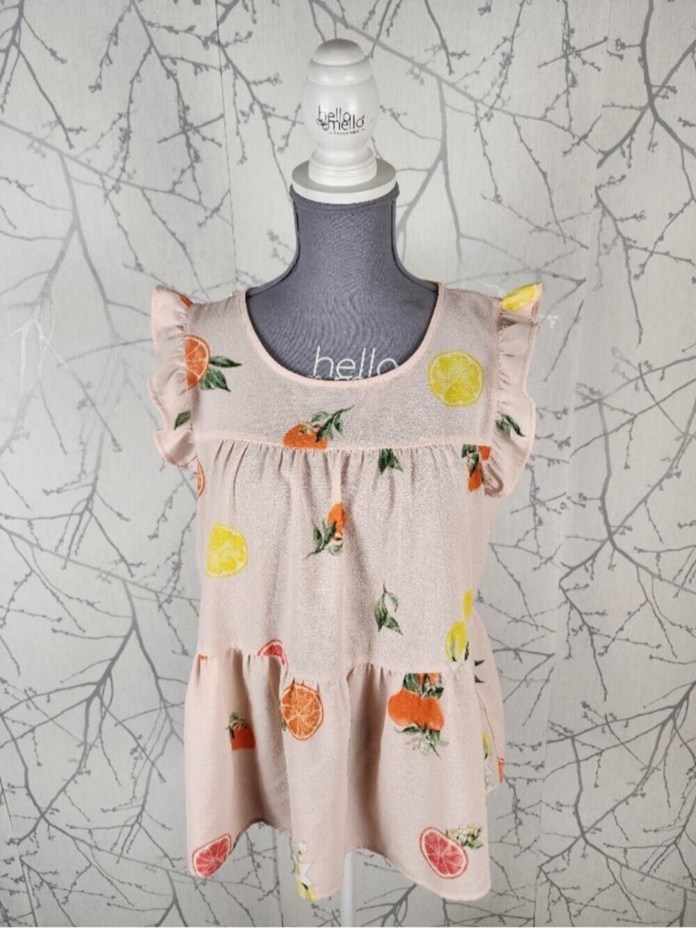 Ricki's Blush Pink Crepe Stretch Fruits Print Cap Sleeve Tank
